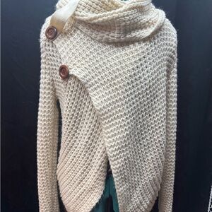 Miracle Cream Asymmetrical Button Cowl Sweater